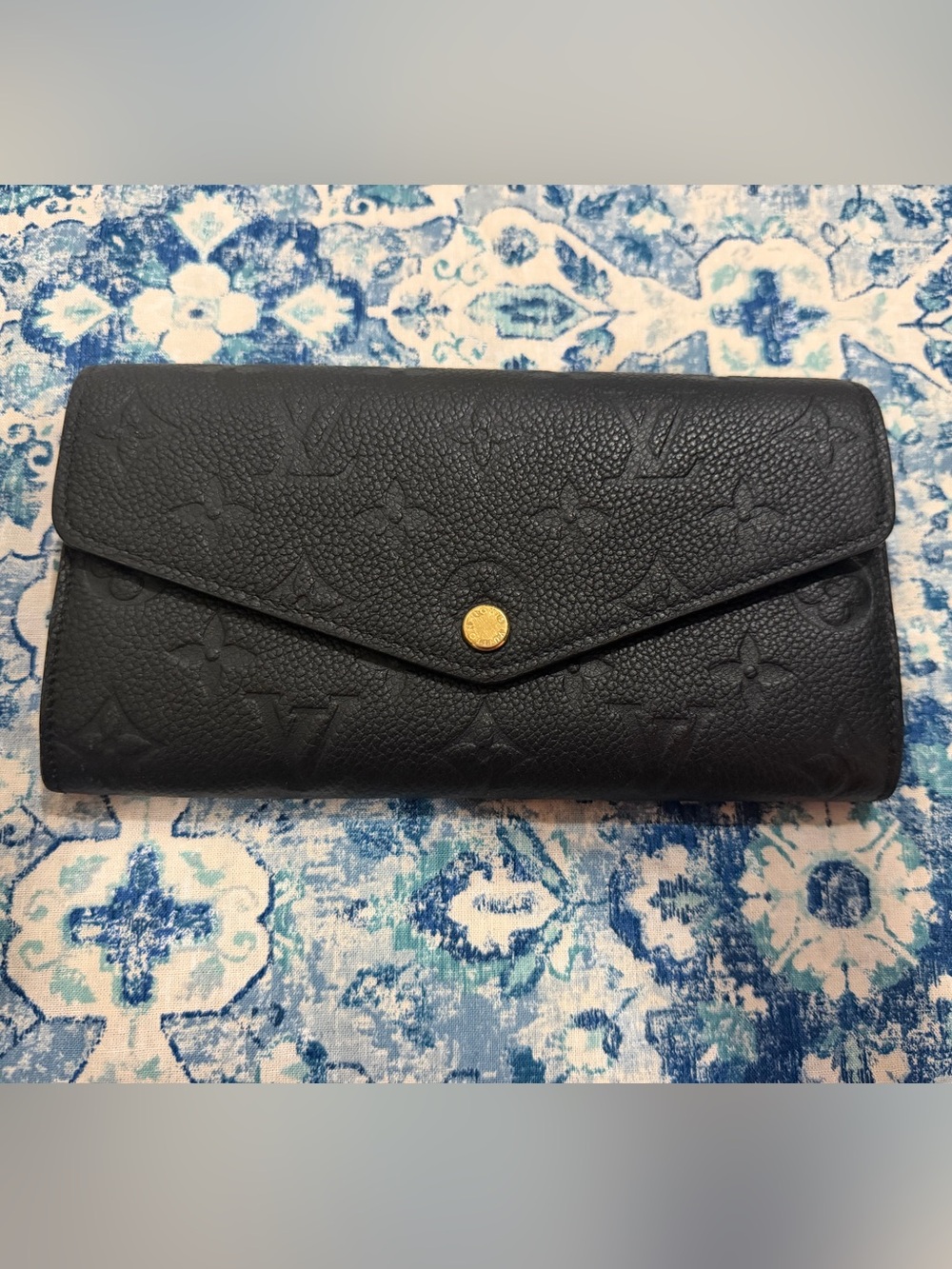 Louis Vuitton Black Monogram Empreinte Envelope Clutch Wallet with Gold Snap